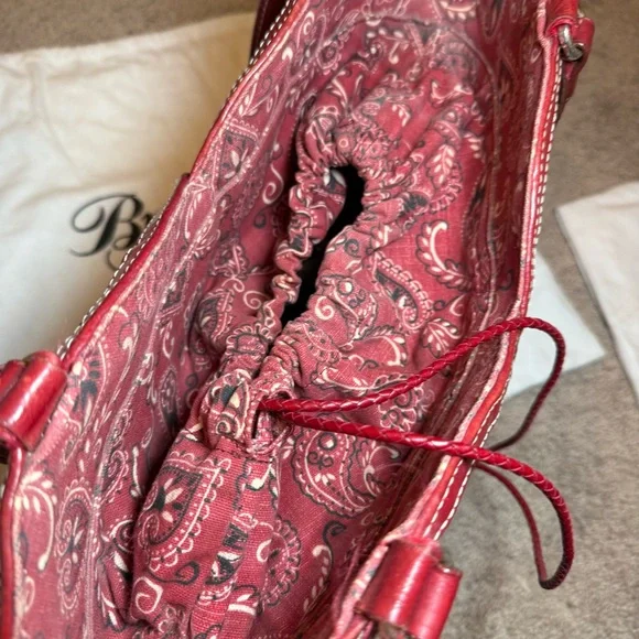 VTG Brighton Marilyn Basket Weave Red Bandana Drawstring Heart Handbag - Picture 11 of 12